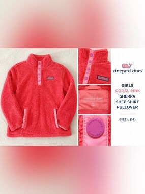 Vineyard Vines Girls Coral Pink Sherpa Shep Shirt Pullover Size L / 14
